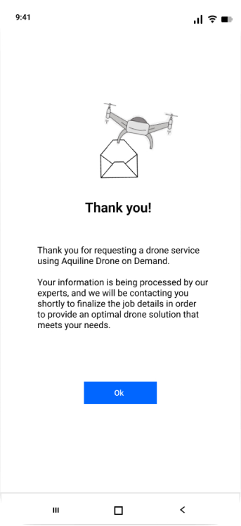 Request accepted message for Aquiline Drones On-Demand App